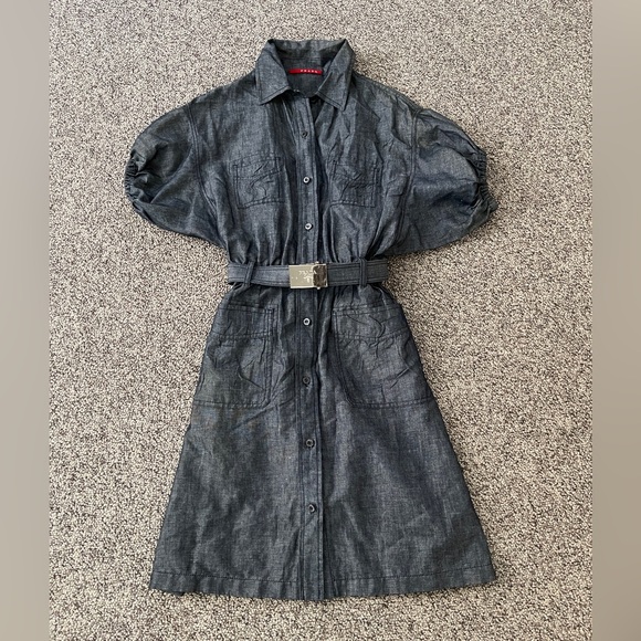 Prada Dresses & Skirts - Prada Sport Italy Denim Belted Shirt Dress 38